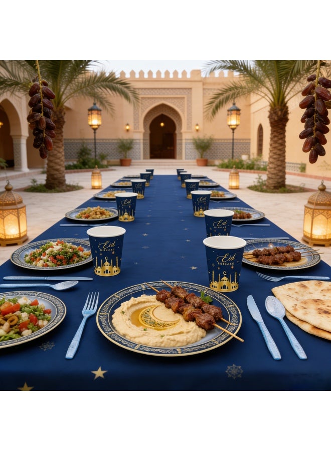 169 PCS Ramadan Eid Mubarak Party Supplies Tableware Set Eid Mubarak Plates and Napkins White Gold Party Plates For Ramadan Party Decorations, Serve 24 Guest - Image 5